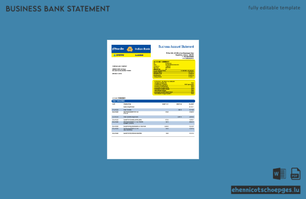Kontoauszug der Indian Bank (Word- und PDF-Beispiel)
